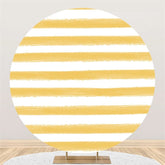 Lofaris Light Orange White Stripe Round Happy Birthday Backdrop